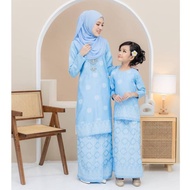 [Baby Blue Color] Baju Kurung Moden Songket Bunga Tabur Printed Set Mother And Children