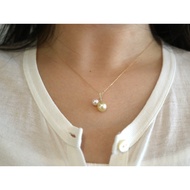 little cherry 5.5+7.5mm two color akoya pearl diamond pendant necklace, Japanese seawater pearl