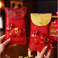 Chinese New Year 2026 Year of the Horse Zodiac Fabric Red Envelope Bag Chinese New Year Children New