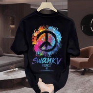 (Shipping within 24 hours) White T-shirt with Colorful PEACE Symbol Design and Text "SWANKV PEACE"