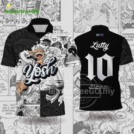 Baju Hitam Putih ONE PIECE Wanted Luffy T Shirt Retro Collar Jersey Japanese Yosh Anime Jersi Viral Malaysia Microfiber Jersey OOTD Baju T Shirt Lelaki Kanak Kanak Cartoon Tshirt