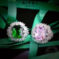 AIFEI JEWELRY Korean Adjustable 925 For Round Original Cincin Silver Perempuan Accessories Ring Luxury Women Perak Sterling 純銀戒指 Emerald R2325