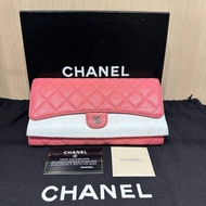 Chanel香奈兒經典款cf系列三折長款錢包粉色銀扣