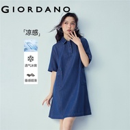 GIORDANO WOMEN Cooling half placket denim dress 13466276