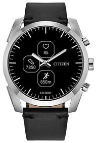 Citizen CZ Smartwatch with YouQ wellness app featuring IBM Watson® AI and NASA research, black and w