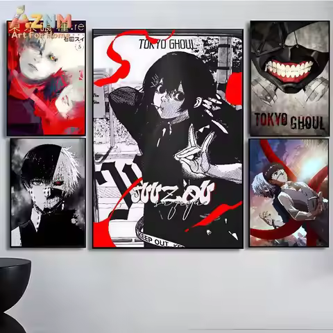 AZNM Tokyo Ghoul Anime Frameless Canvas Wall Art - Japanese Manga Juuzou Suzuya Character Poster wit
