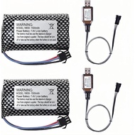 2 Pack 7.4V 1500mAh Li-ion SM3P Plug Rechargeable Battery with 2 USB Charger Cable for MN99s MN99 MN