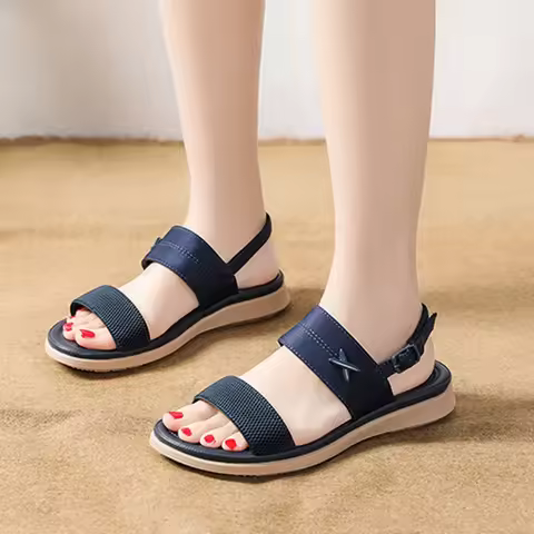 Summer Shoes Women Bohemian Sandals Holiday Shoes Flat Women Sandals Soft Plus Size 42 Blue A3284