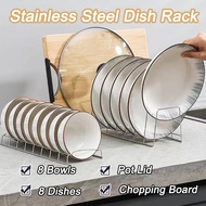 【SG Local】Kitchen Stainless Steel Bowl And Dish Drain Rack/Plates Pan Countertop Slots Shelf / Utens