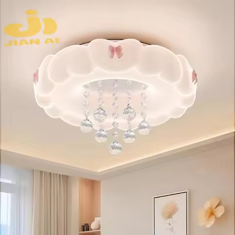 Pink Bow Crystal Cloud Lamp LED Children's Room Cloud Ceiling LightCream Style Nursery Baby Room Boy