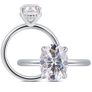 1.5-3ct Oval Moissanite Engagement Ring 18K White Gold Plated Solid Silver D-Color VVS1 Solitaire Ri