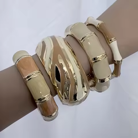 Vintage Punk Zinc Alloy Enamel Bangles Geometric Irregular Wide Cuff Open Bangle Minimalist Bracelet