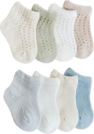 Eimmabey Toddler Socks Boys and Girls 8 Pack Cotton Baby Socks Cute Wrinkled 0-6 Months