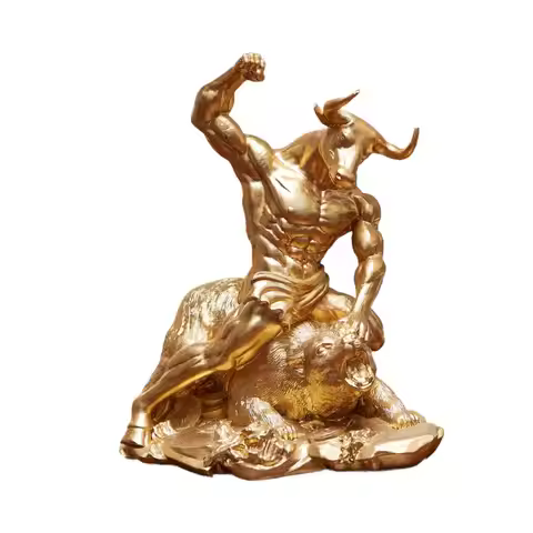 Bull Bear Fight Statue Collectible Resin Figurine for Shelf Home Living Room