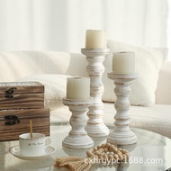 Dining Table Decoration Country 3-Piece Set Decoration Columnar Candle Holder Wooden Candle Holder C