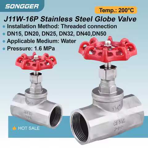 Threaded Shutoff Valve J11W-16P 304 Stainless Steel Threaded Globe Shutoff Valve Manual Handwheel Fe