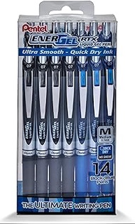 Pentel EnerGel RTX Liquid Gel Pen, (0.7mm) Medium Line, Black and Blue Ink, 14 Pack Window Box