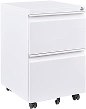 Panana Pedestal Office Mobile File Cabinet,2 Drawers Storage Commercial Vertical Cabinet with Lock (White)