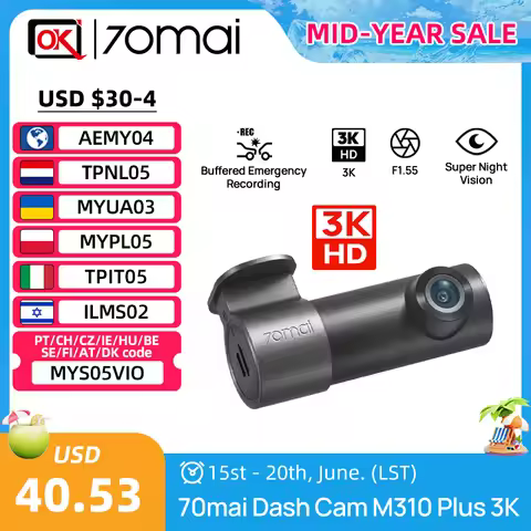 Global Version 70mai Dash Cam M310 Plus 3K 1620P WDR F1.55 Aperture Voice Control Car DVR Wi-Fi 6 Su