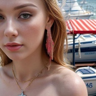 Red Feather earrings Classy Diamond-studded Tassel earrings Fairy Accessories earrings