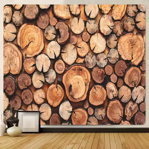 Wooden strip texture home art deco tapestry wall hanging boho style decoration bedroom background cl