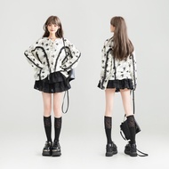 เสื้อยืดแขนยาวผู้หญิง KEIKO ลายดอกไม้ ทรงหลวม ผูกโบว์ ลายดาว ฤดูใบไม้ร่วง 2025 ผ้าโพลีเอสเตอร์ ปกติ