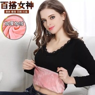 Women Lace V-Neck Thermal Underwear 37 Degrees Thermostatic Women Fleece Lining Thickened Winter Kor