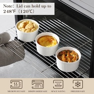 (RFZG) Ramekins with Lids 8 Oz Set of 6 White Porcelain Creme Brulee Souffle Ramekins with Covers Ce