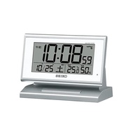 Seiko Watch Alarm Clock Automatic Lighting Radio Digital Calendar Temperature Humidity Display Visible at Night Silver Metallic SQ768S SEIKO