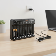 POWERKAN AA/AAA USB Charger, with separate LED indicators for battery status, compatible with 1.2V N