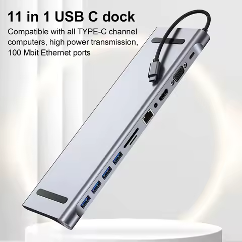 11 in 1 USB C Dock with 4K HDMI-Compatible VGA Ethernet Multiport Adapter 100W PD SD/TF Audio for Su
