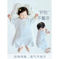 嬰兒睡袋短袖睡裙夏季薄款純棉寶寶睡衣兒童睡袍防踢被護肚空調房