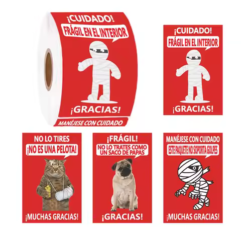 200 PCS Spanish Funny Fragile Stickers - 4 Designs - 3x2 Inch Adhesive Labels for Shipping, Moving, 