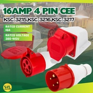 16AMP 4 PIN CEE Connector Socket , Plug And Wall Socket