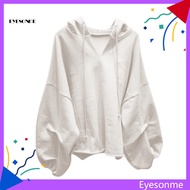 EYES Solid Color Drawstring Pullover Hoodie Autumn Batwing Sleeve V-Neck Women Sweatshirt Streetwear