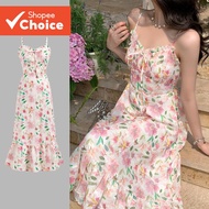 Women Boho Ditsy Floral Lace Up Zipper Dress L123ED635