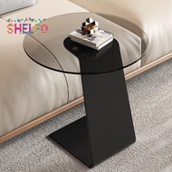 SHELFO Side Table Tempered Glass Small Side Table Minimalist Side Table Bedroom Round Sofa Side Tabl