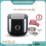 Ravelle Rice Cooker Digital Low Carbo 5 Liter - Low Watt Rice Cooker (Stainless Steel Inner Pot)