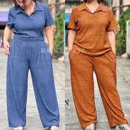 TERNO COLLAR SLEEVES BLOUSE AND PANTS WITH POCKET PLUS SIZE FOR WOMEN UP TO 3XL BARK CREPE FABRIC