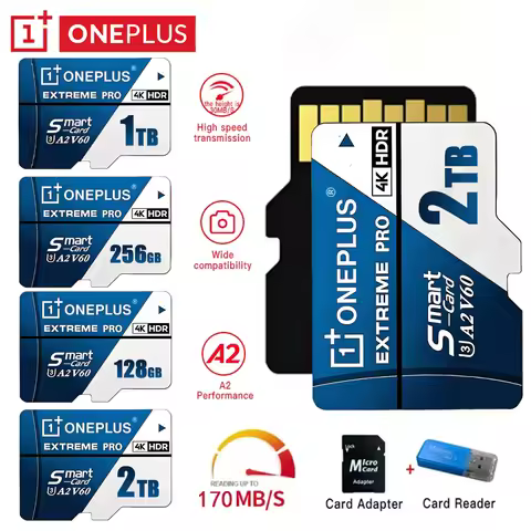 OnePlus 2TB High-Speed V30 A2 U3 4K SD Card 512GB 256GB Memory Card 1TB Micro TF SD Adapter for Smar