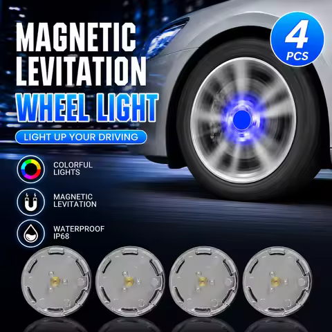 4pcs Magnetic Floating LED Wheel Hub Light Self Generating Center Cap Car Atmosphere Decorative Lamp