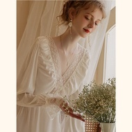 ۩▼Sleepwear Victorian Nightgown  Sleepshirt Long Sleeve Pajama Dress Vintage Loungewear for Women Wh