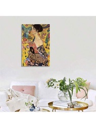 古斯塔夫克林姆特海報帆布油畫複製品 - 克林姆特的《拿著扇子的女人》帆布牆壁藝術 - 巴洛克傳統風景多彩藝術壁畫 - 浴室臥室客廳家居牆壁裝飾,無框