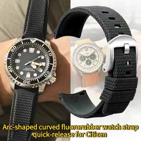 Arc-shaped curved fluororubber watch strap quick-release for original Citizen ECO-DRIVE bn0150 AO900