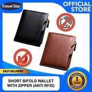 Travel Star QB02 Men Short Bifold Wallet with Zipper Wallet Top RFID Antimagnetic Anti RFID