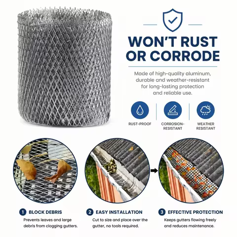 Aluminum Gutter Guard Leaf Filter Screen Gutter Cover DIY Rain Gutter Protection Leaf Guard Easy Ins
