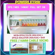 NES/EPS 14 WAY DB 40A / 63A FULL SET WITH ELCB MAIN SWITCH MCB & BAR  (KOTAK DB ELEKTRIK) - SINGLE P
