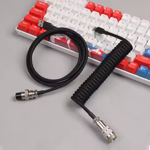 LANO 8 Colors Metal Aviator Connector GX16 USB to Tpye C Keyboard Spiral Cable PC Desk Accessories C