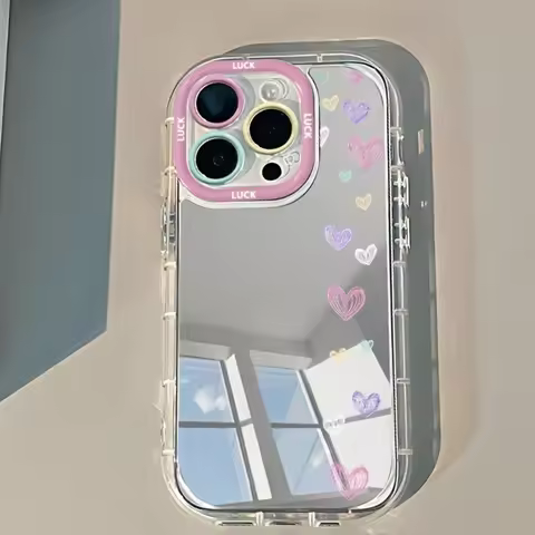 Colorful Hearts Mirror Phone Case For iPhone 17 16 15 14 13 12 11 Pro Max 7 8 Plus SE2022 XR X XS Ma