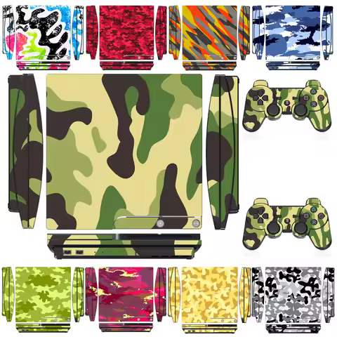 Camouflage Vinyl Skin Sticker Protector for Sony PS3 Slim PlayStation 3 Slim and 2 controller skins 